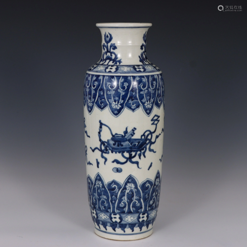 Blue and White Eight Treasures Mallet Vase