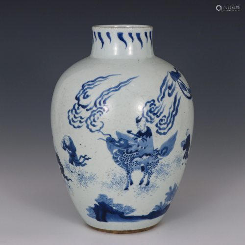 Blue and White Figural and Beast Vase