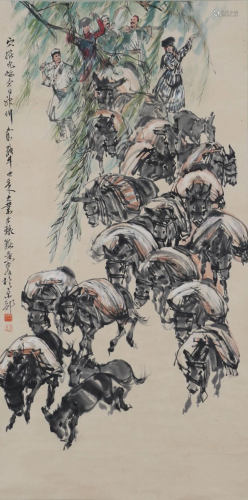A Chinese Scroll Painting By Huang Zhou