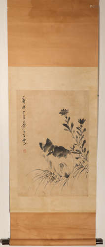 A Paper Vertical Shaft of Chinese Ink and Flower Painting Pa...