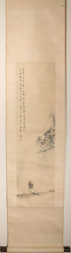 A Paper Vertical Shaft of Chinese Ink Figure by Wang Junb