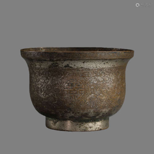 A Copper Cup with Floral Patter from Qing Dynasty