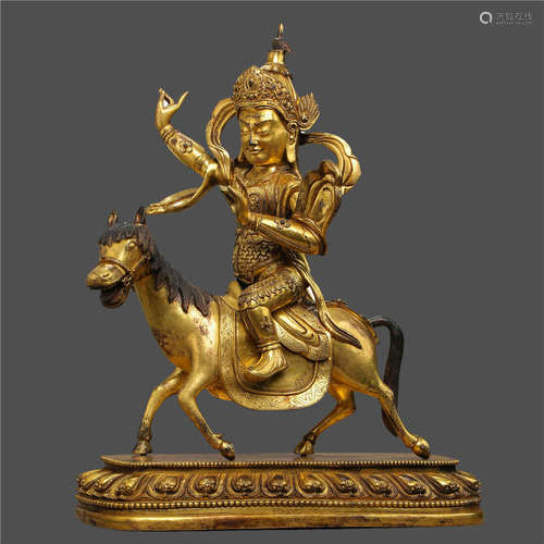 Copper and Gold of Person Riding Horse in Qing Dynasty