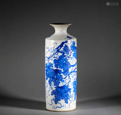 Blue And White Vase With Flowers In Qing Dynasty