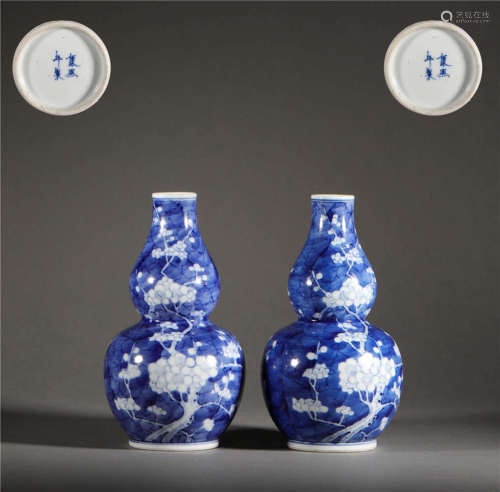 Blue and White Flowers Gourd Bottle in Qing Dynasty