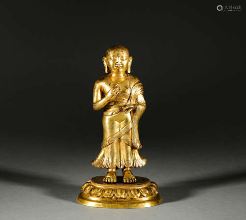 Copper and Gold Arhat Statue in Qing Dynasty