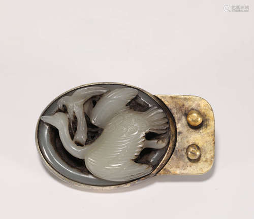 Hetian Jade Inlaid Silver Buckle in Liao Dynasty