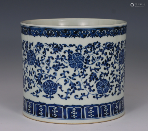 Blue and White Floral Scrolls Brushpot