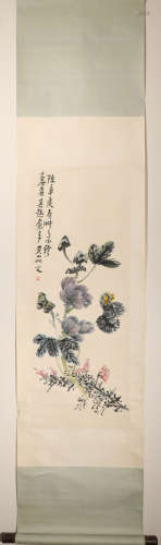 A Paper Vertical Shaft of Chinese Ink and Flower Painting by...