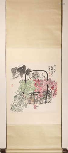 A Paper Vertical Shaft of Chinese Ink and Flower Painting by...