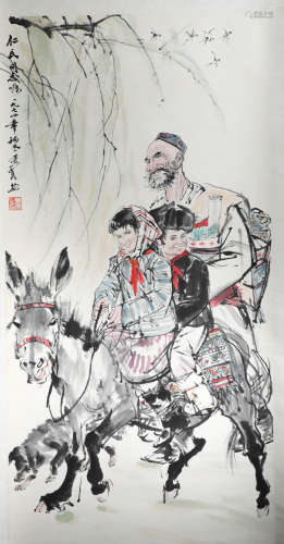People Riding a Donkey Portrait Painting in Chinese Modern P...