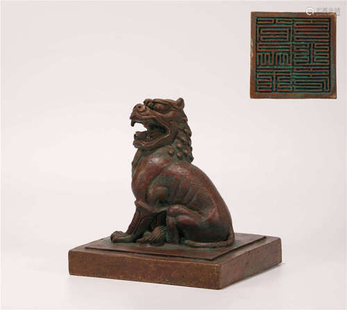 A Copper Seal of Lion Button in Qing Dynasty