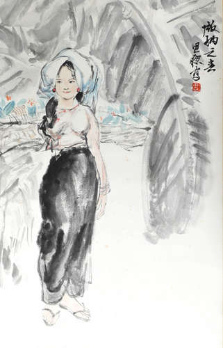 Chinese Ink Painting Paper of Maid by Zhou Sicong