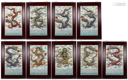 A Collection of Porcelain Dragon Plaques