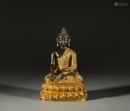Copper Gold Sakyanmuni Statue in Qing Dynasty