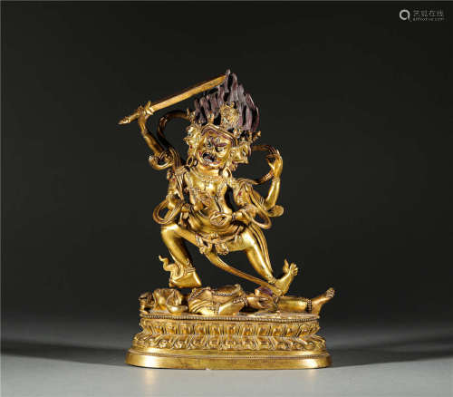 Copper and Gold Statue of Daikoku of the God of Wealth in Qi...