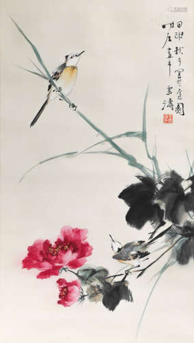 The Picture of Flowers and Birds Painted by Wng Xuetao in Mo...