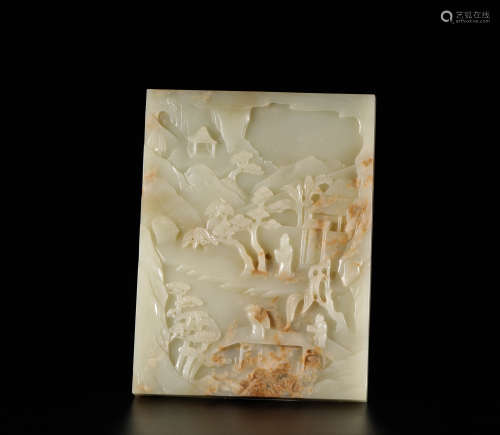 Hetian Jade Screen with Landscape and Figure in Qing Dynasty