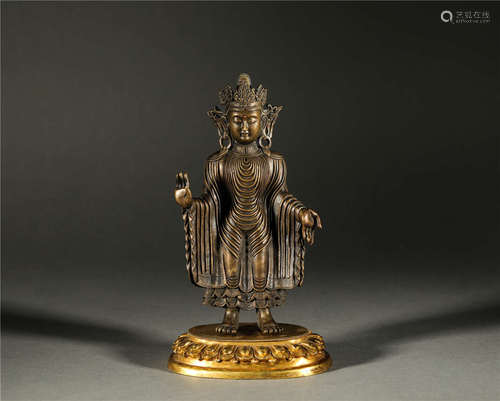 Copper and Gold Statue of Sakyamuni in Qing Dynasty