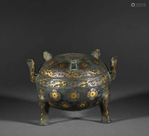 Copper Inlaid Tripot with Copper and Gold in Han Dynasty