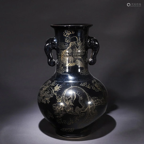 Black Glaze and Gilt Vase