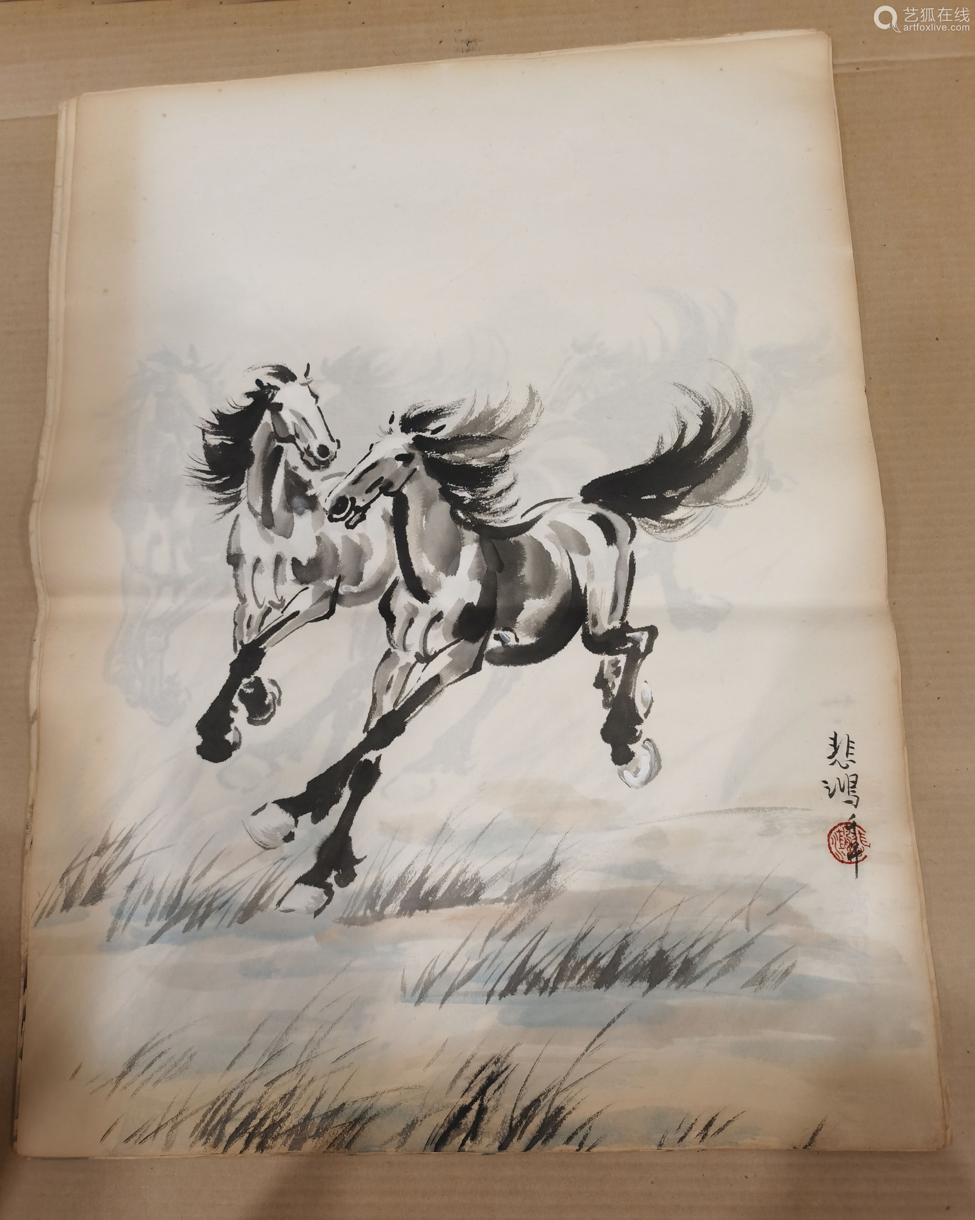 徐悲鸿群马画稿册页十五开东京美术馆藏