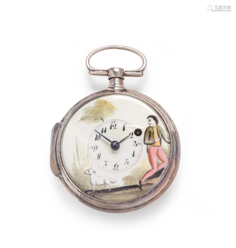 SILVER AND ENAMEL OPEN FACE POCKET WATCH