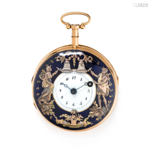 18K YELLOW GOLD AND ENAMEL AUTOMATON QUARTER REP…