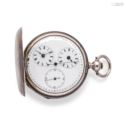 SILVER 'DOUBLE TIME' HUNTER CASE POCKET WATCH