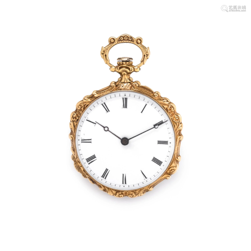 YELLOW GOLD AND ENAMEL OPEN FACE POCKET WATCH