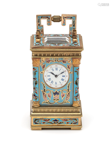 FRENCH, GILT-METAL AND ENAMEL CARRIAGE CLOCK