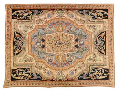 重要的原创细线地毯，路易十四风格，带有法国国徽和百合花。  挂毯技...