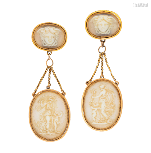 ANTIQUE, CAMEO DROP EARRINGS