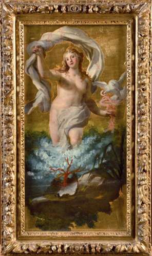 十七世纪法国学派仙女图 金色背景，残缺板 高度：46厘米 宽度：23厘...
