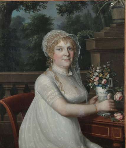 JOHANN FRIEDRICH DRYANDER (SARREBRUCK 1756-1812) 女人摆放花束...
