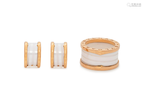 BVLGARI, ROSE GOLD AND WHITE CERAMIC 'B.ZERO1' SET