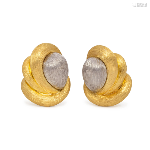 HENRY DUNAY, BICOLOR GOLD EARCLIPS