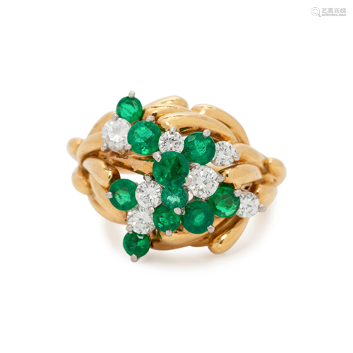 YELLOW GOLD, EMERALD AND DIAMOND RING