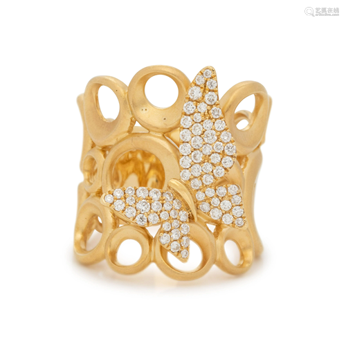 YELLOW GOLD AND DIAMOND BUTTERFLY RING