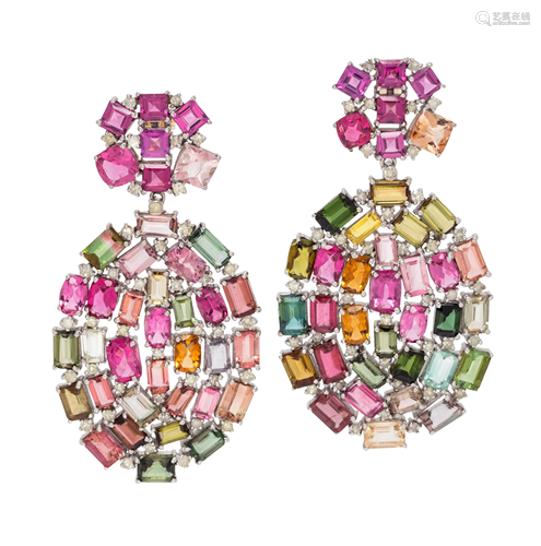 MULTICOLOR TOURMALINE AND DIAMOND EARRINGS