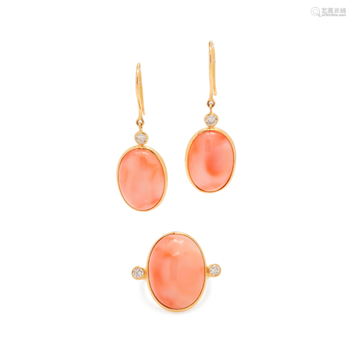 CORAL AND DIAMOND SET