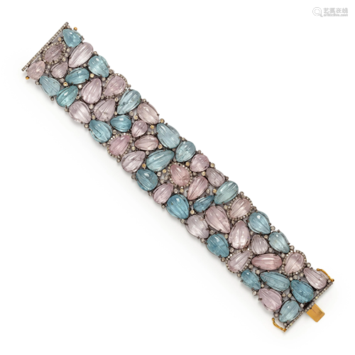 AQUAMARINE, MORGANITE AND DIAMOND BRACELET