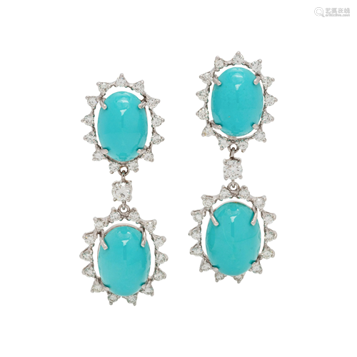 TURQUOISE AND DIAMOND EARCLIPS