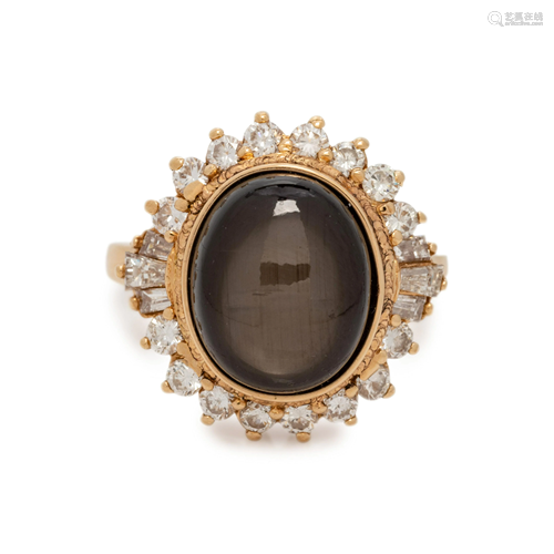 BLACK STAR SAPPHIRE AND DIAMOND RING