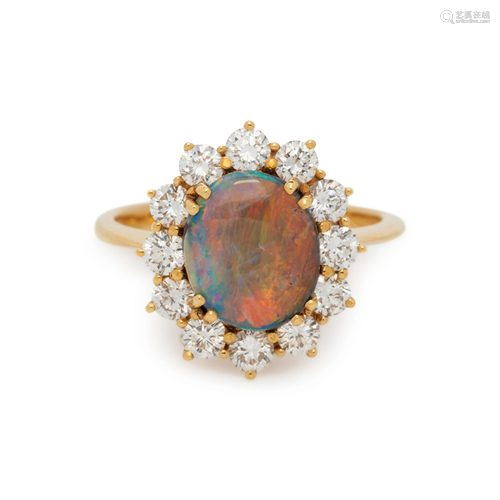 BLACK OPAL AND DIAMOND RING