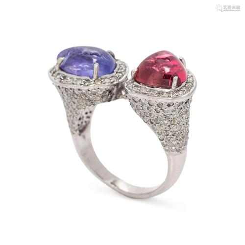 RUBELLITE, TANZANITE AND DIAMOND RING