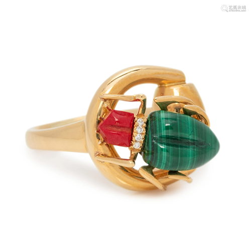 GUCCI, GEMSTONE AND DIAMOND BEETLE RING