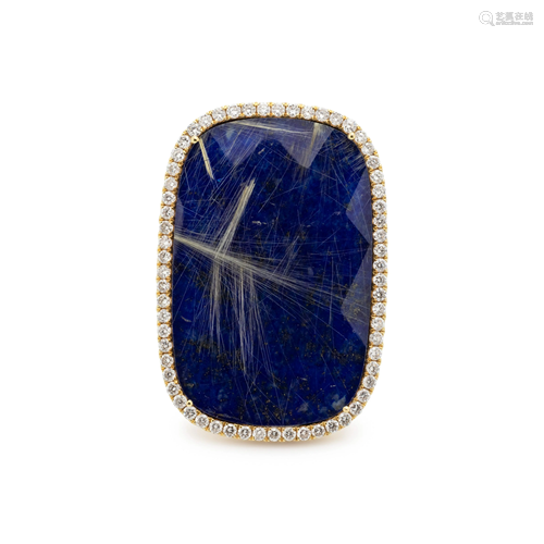 RUTILATED QUARTZ, LAPIS LAZULI AND DIAMOND RING