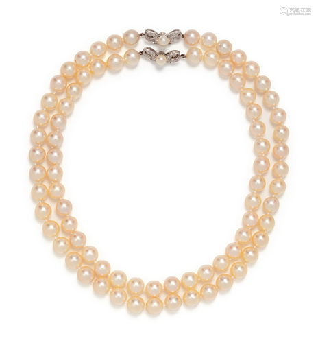 CULTURED PEARL AND DIAMOND NECKLACE SET