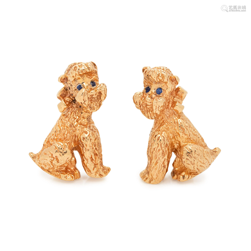 RUSER, YELLOW GOLD POODLE EARCLIPS